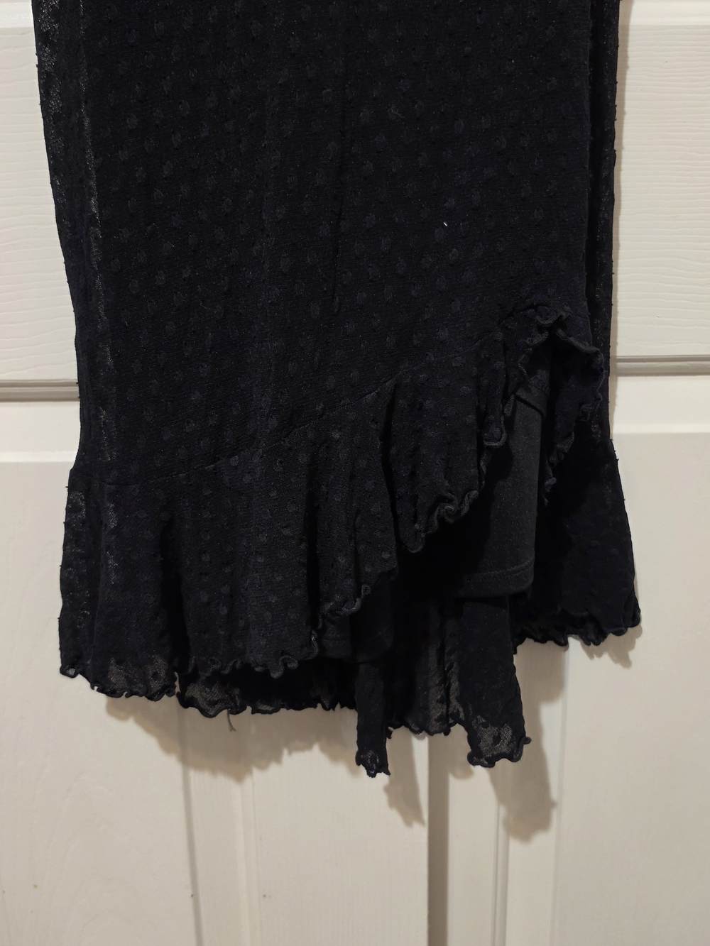 VTG 90s Betsy Johnson Black Polka Dot Dress Sz XS/P Lettuce Edge Whimsy Goth - Picture 2 of 9